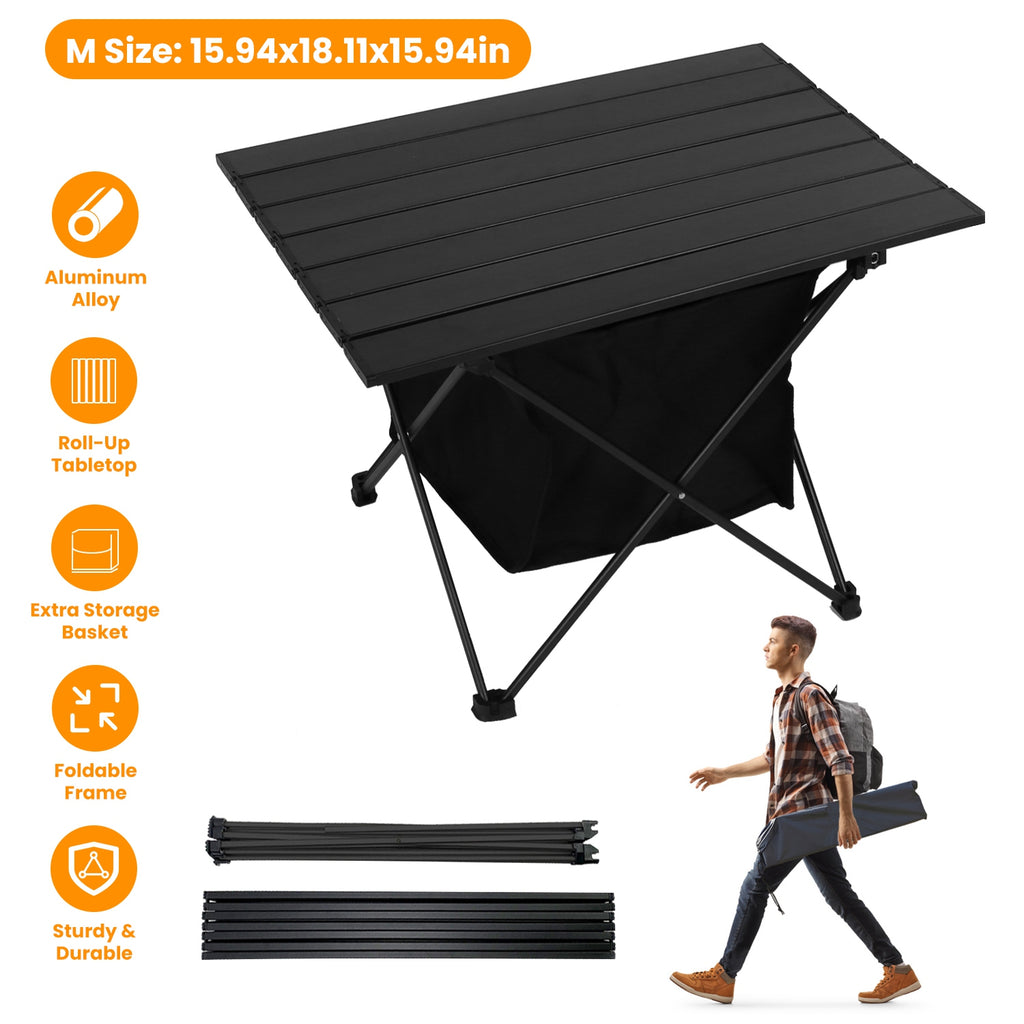 Foldable Camping Table With Storage Basket