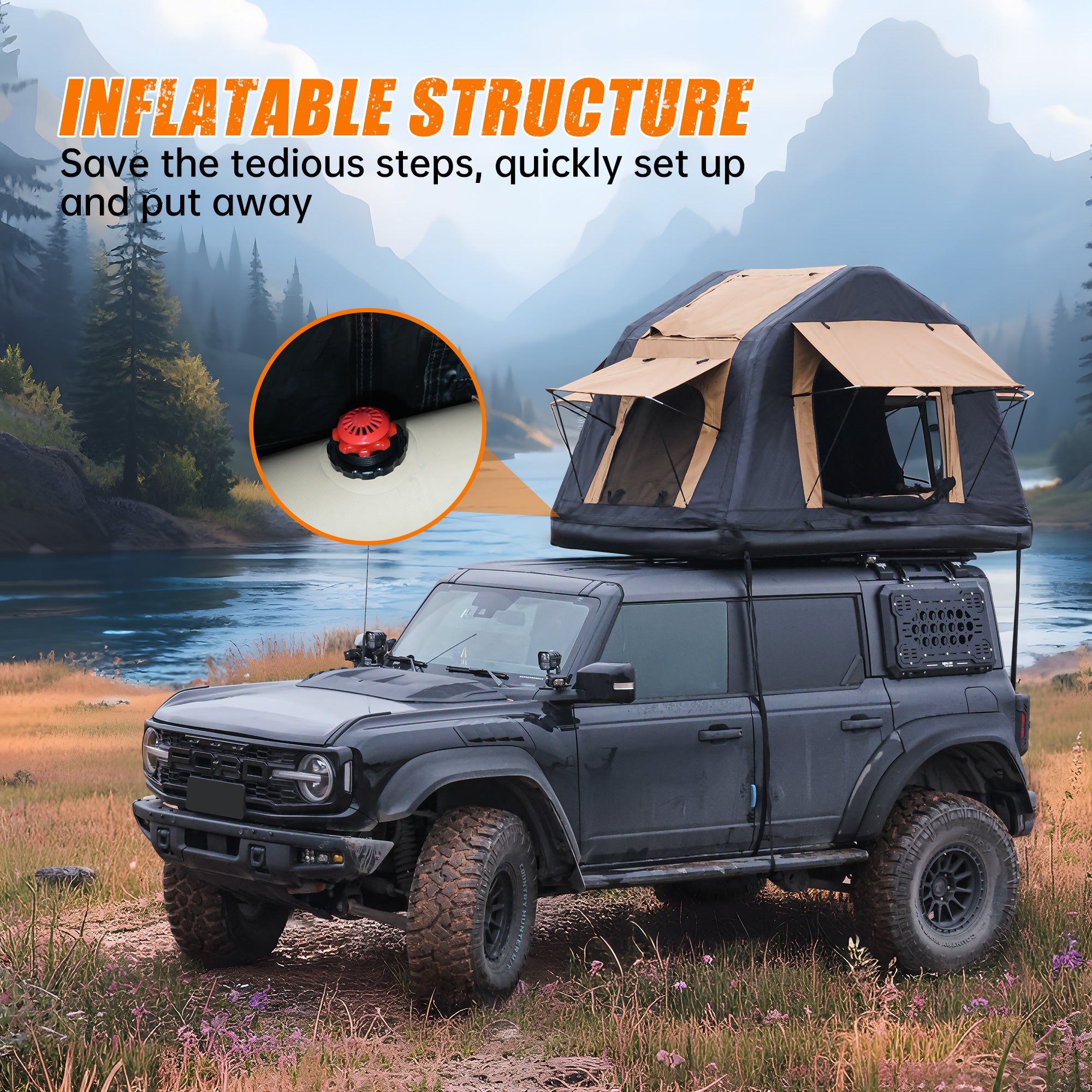 Foldable 2-3 People Amphibious Inflatable Car Roof Tent