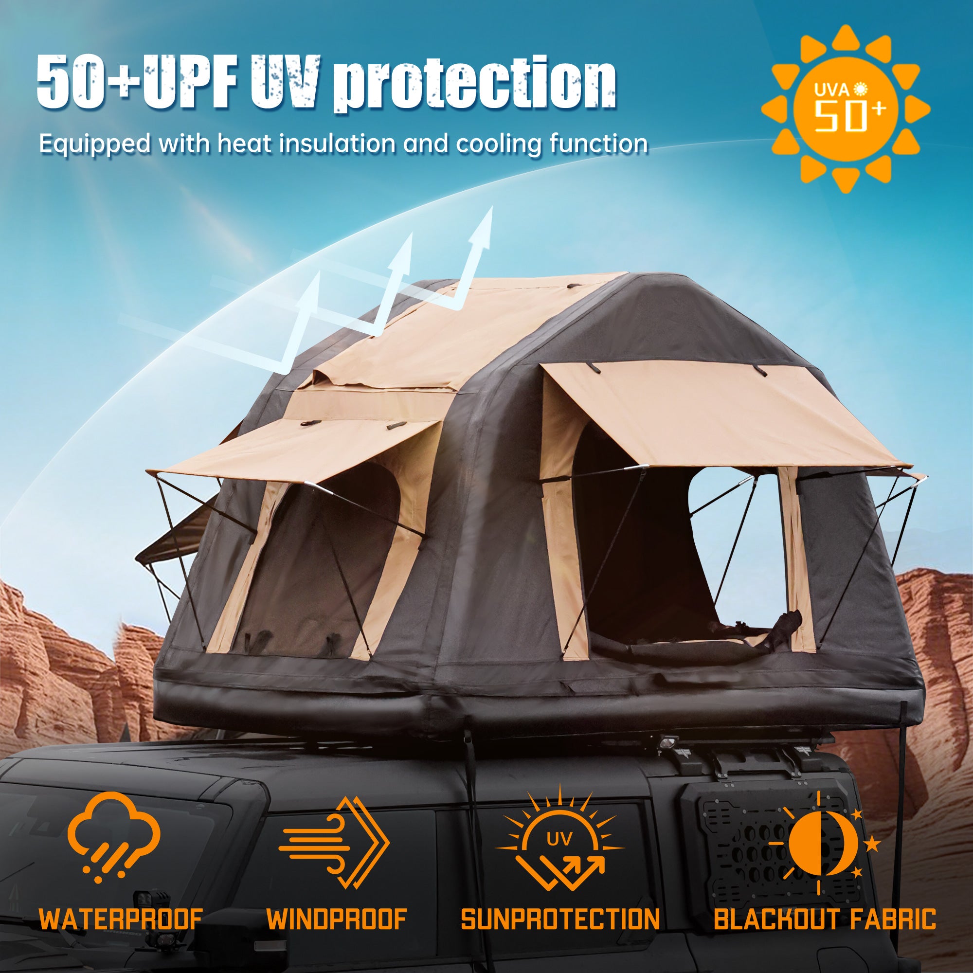 Foldable 2-3 People Amphibious Inflatable Car Roof Tent