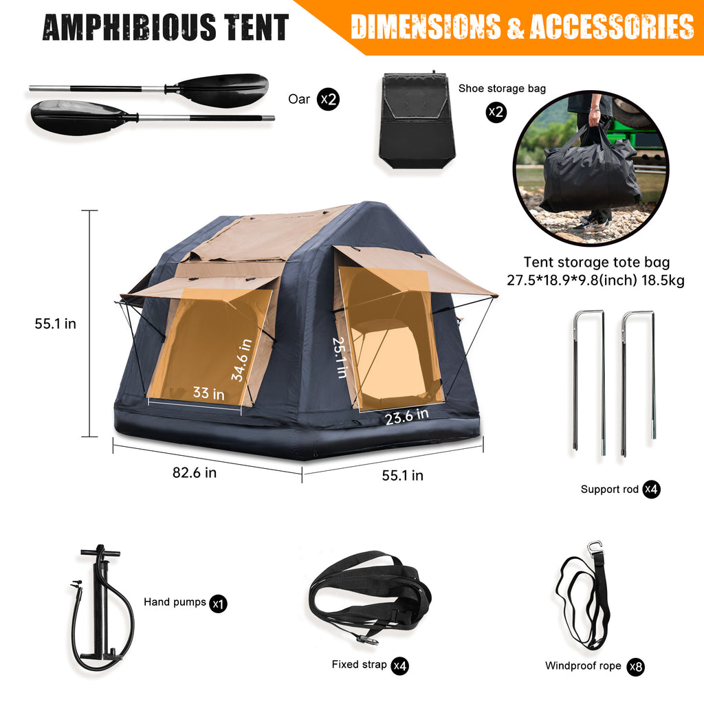 Foldable 2-3 People Amphibious Inflatable Car Roof Tent